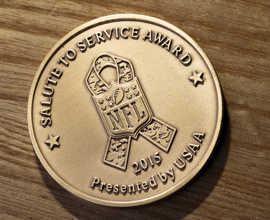 Salute to Service Award coin “That’s probably one of the most-cherished awards that I’ve gotten throughout my career.”