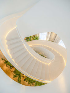 aerial view of white winding staircase