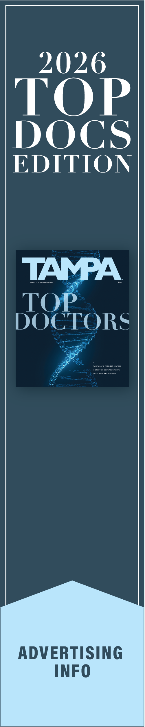 Blue banner with words "Advertising info for 2026 Top Doctors Edition"